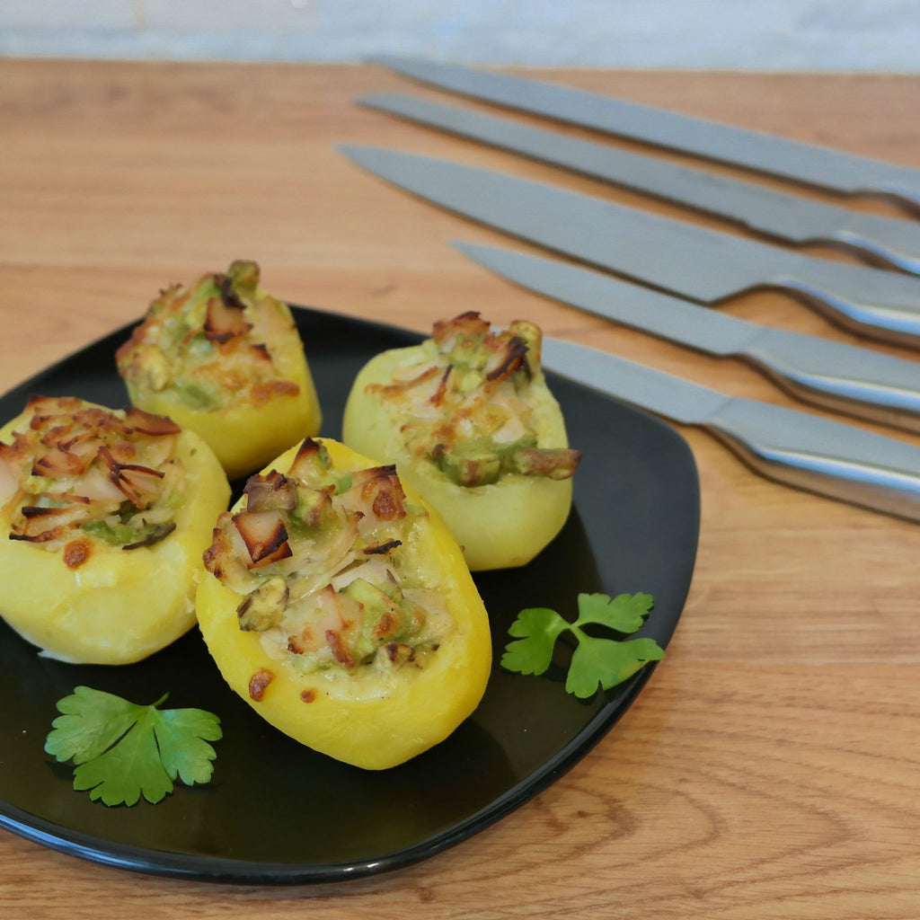 Cheesy Ham & Avocado Baked Potatoes