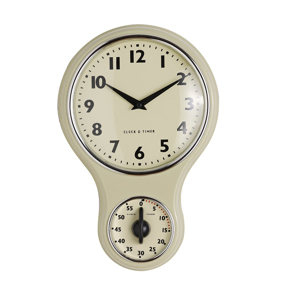 Retro Kitchen Clock & Timer - Dark Cream