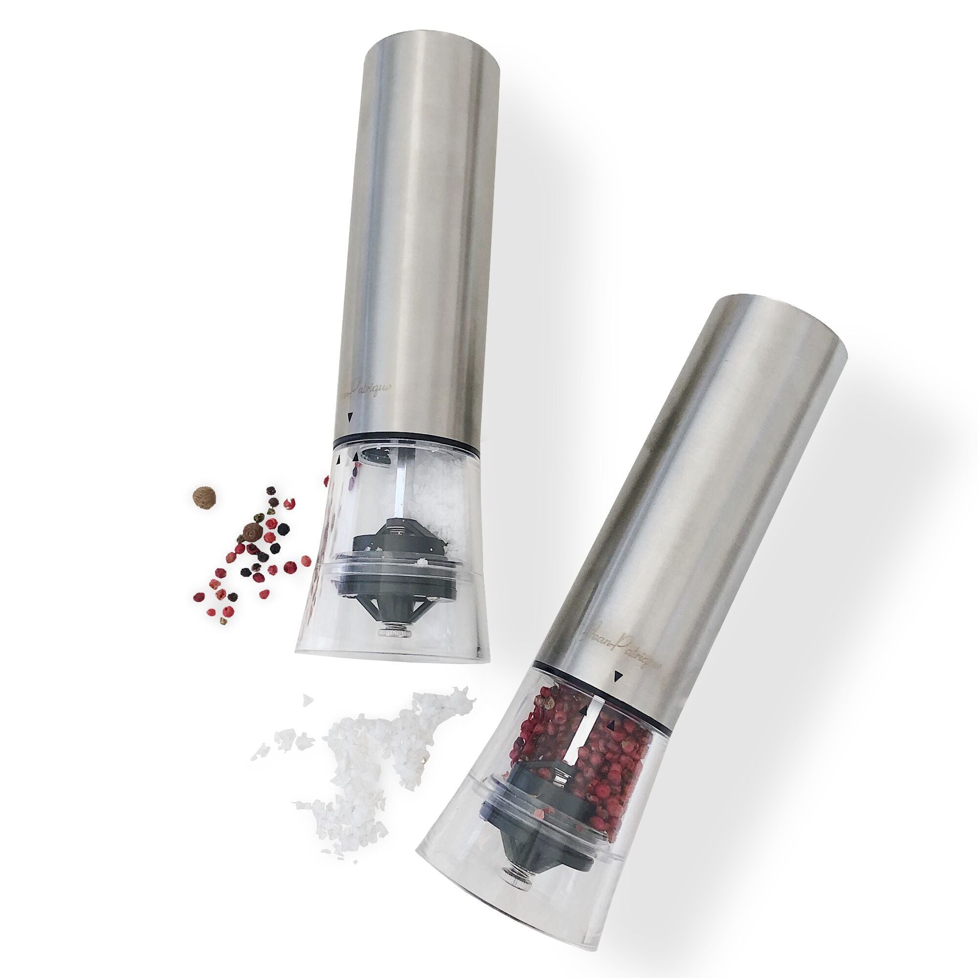 One-Touch Stainless Steel Electronic Salt and Pepper Mill Set of Two