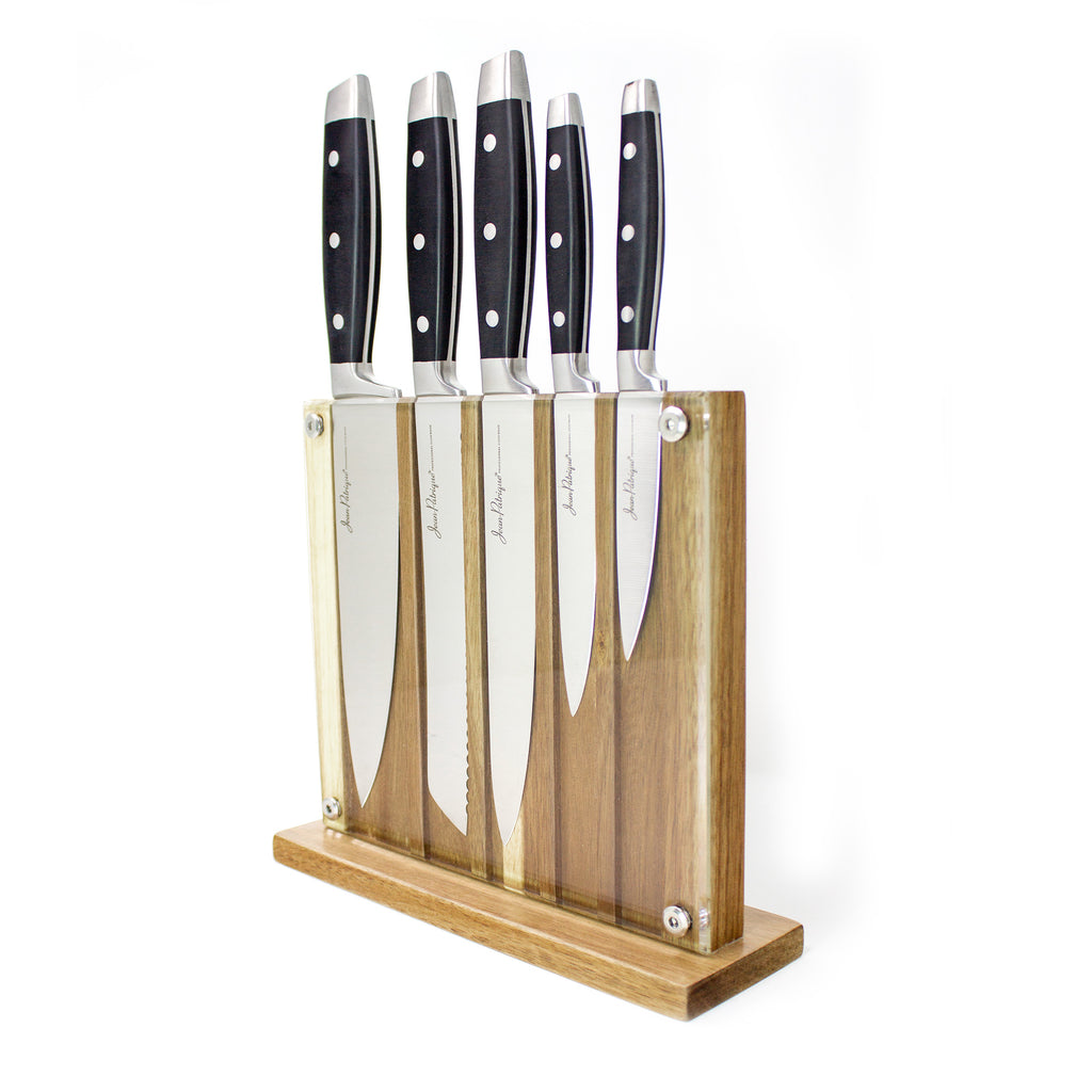 Onyx Collection 5 Kitchen Knife Set with Walnut Acrylic Block Set of