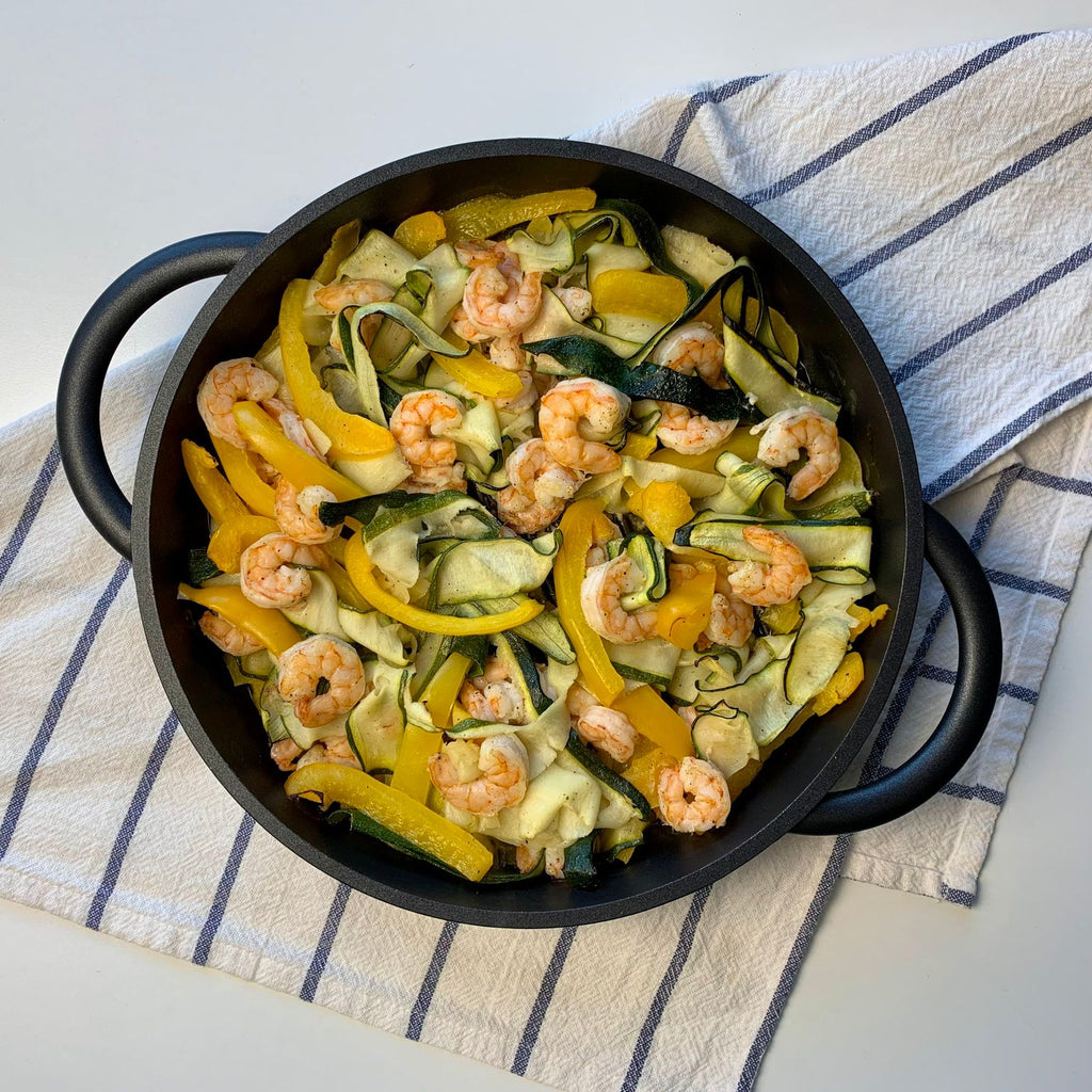 Zucchini Linguini With Roasted Shrimp