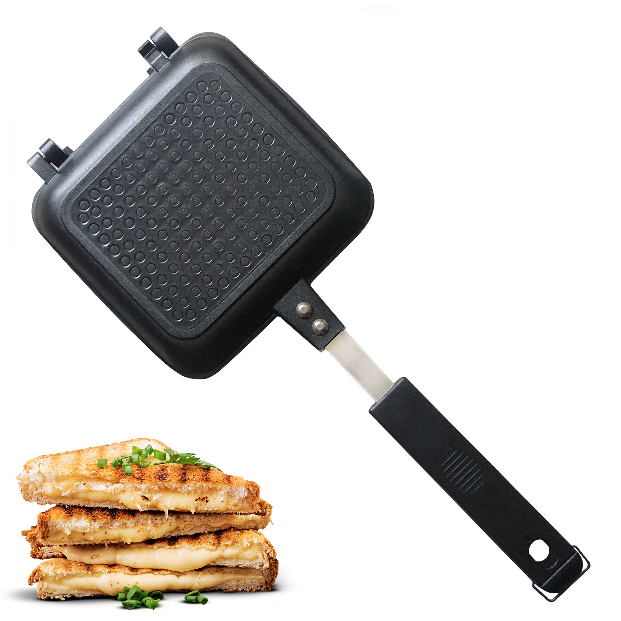 Non-Stick Hot Sandwich Panini Maker With Handle, Aluminum Double Sided  Frying Pan Detachable Grilled Sandwich Flip Pan, Stovetop Toasted Sandwich  Maker Pan For Home, Kitchen, Breakfast