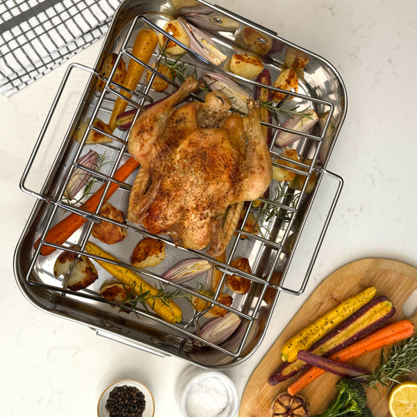 Stainless Steel Roaster Pan with Serving Rack Box