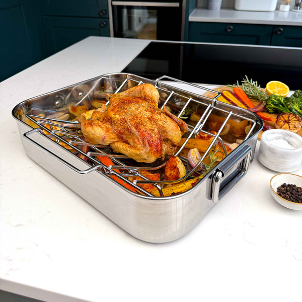 Stainless Steel Roaster Pan with Serving Rack Box