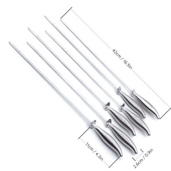 Professional Chef's Stainless Steel BBQ Skewers - Set of 6