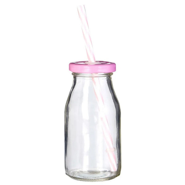 Set of 4 Glass Drinking Bottles with Wooden Crate