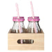 Set of 4 Glass Drinking Bottles with Wooden Crate