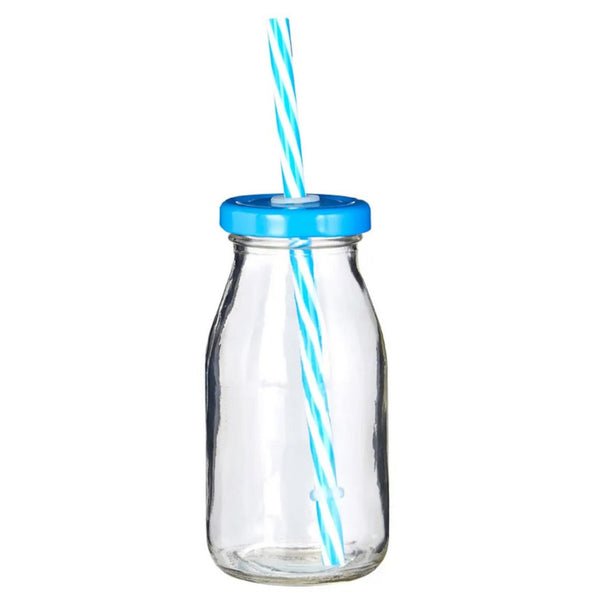 Set of 4 Glass Drinking Bottles with Wooden Crate