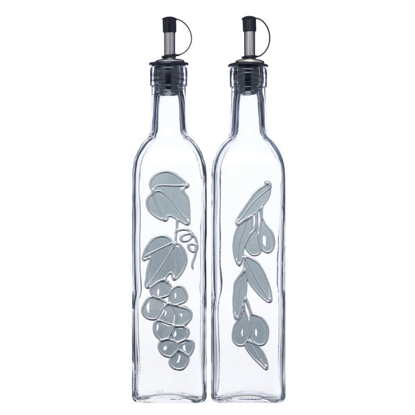 Italian Set of 2 Glass Oil and Vinegar Bottles