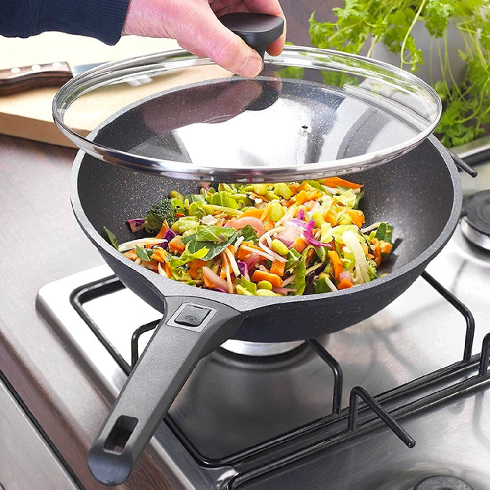 28cm Non-Stick Induction Wok, Lid & Detachable Handle