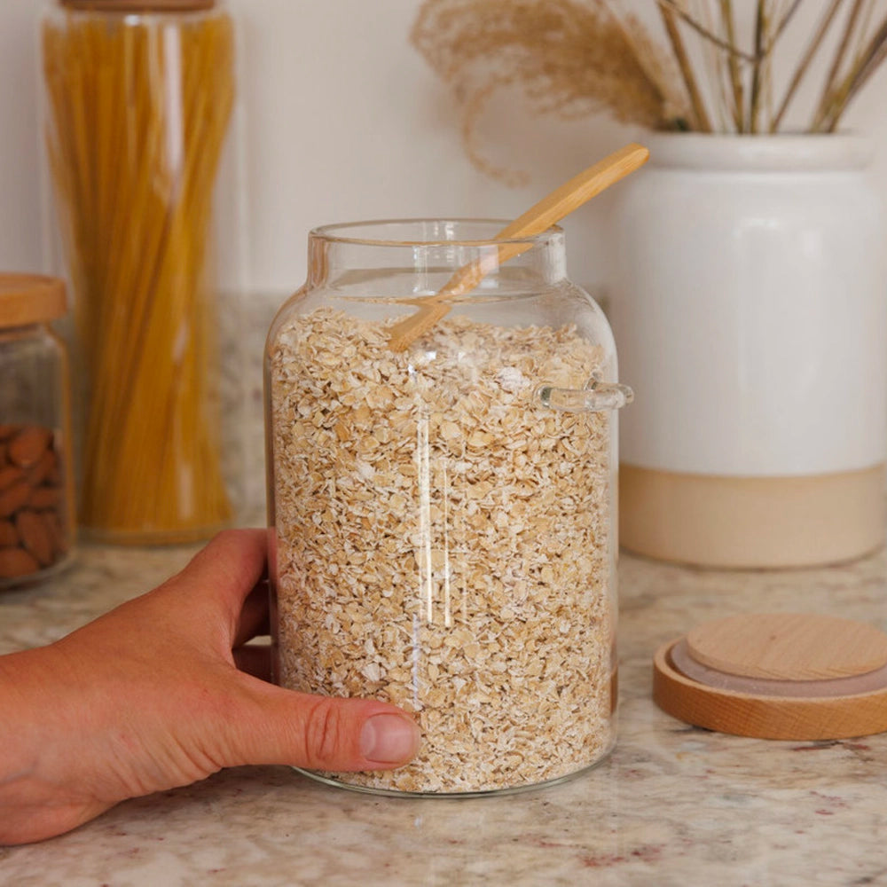 Idilica Glass Storage Jar with Beechwood Lid and Bamboo Spoon