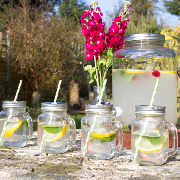 Set of 4 Drinking Jars & Retro Drinks Dispenser with Tap