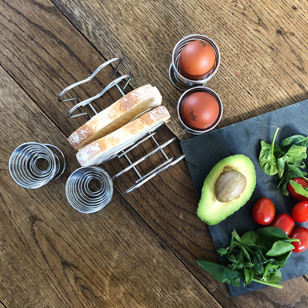 Spiral Chrome Egg Cups and Toast Holder Set