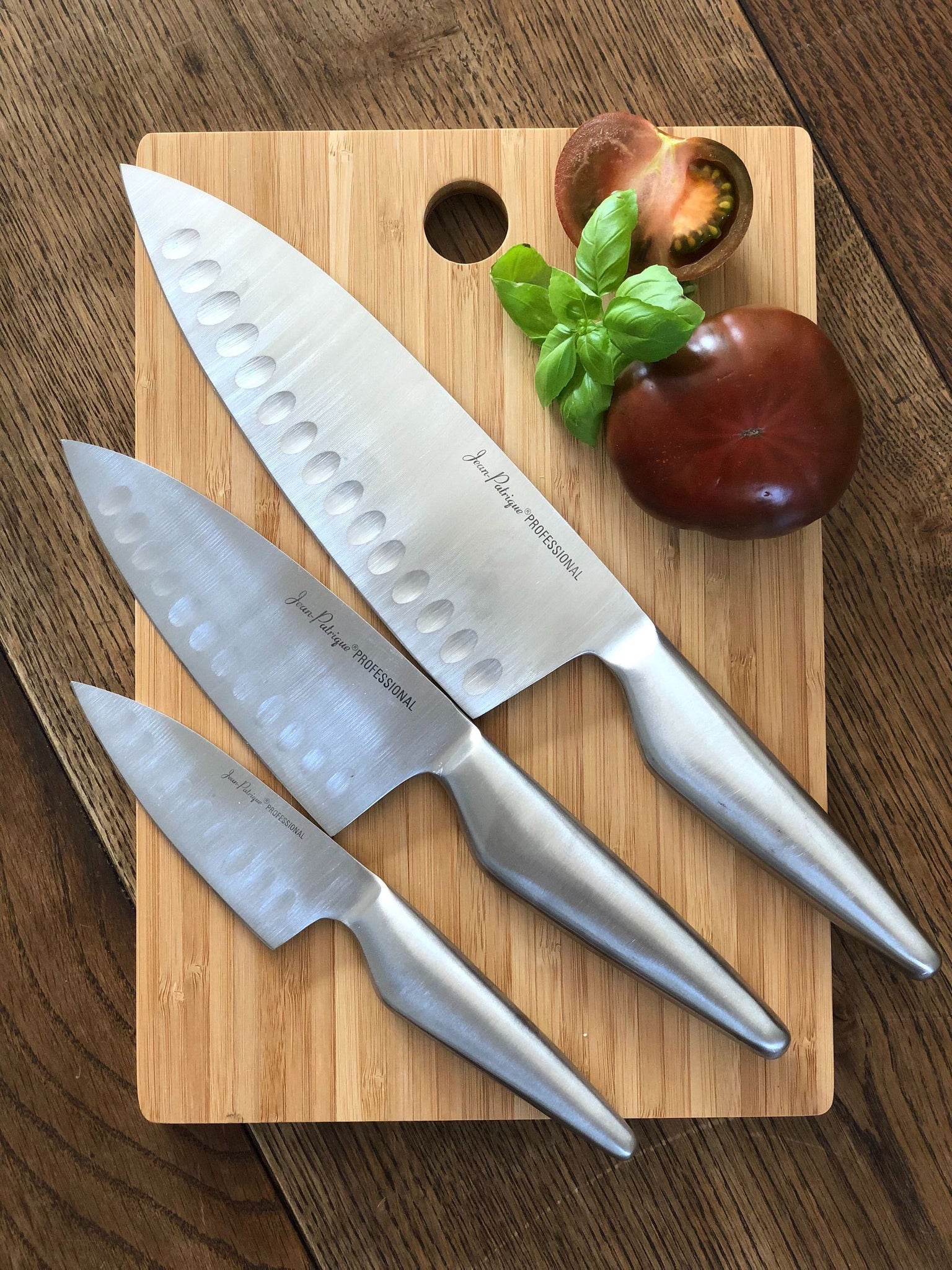 Chopaholic Oriental 3 Piece Chef's Knife Set with Professional Bamboo Knife Block and Chopping Board
