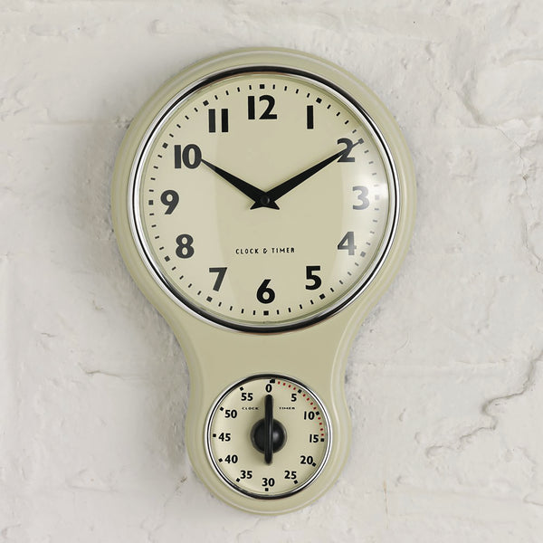 Retro Kitchen Clock & Timer - Dark Cream
