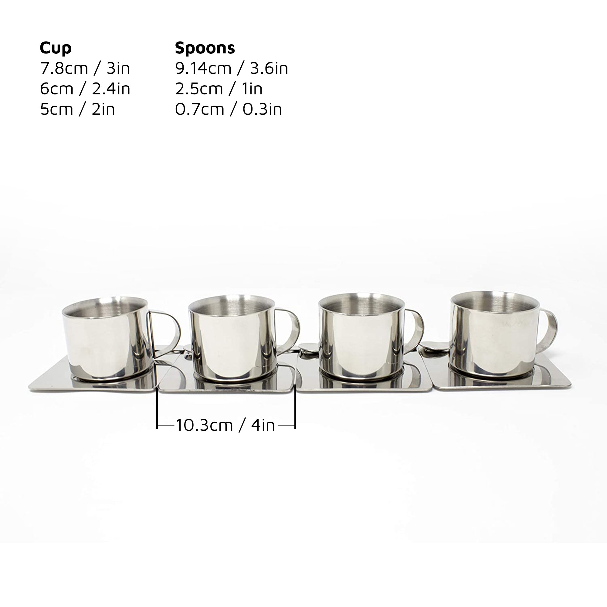Espresso Cups with Saucers & Spoons - Set of 4
