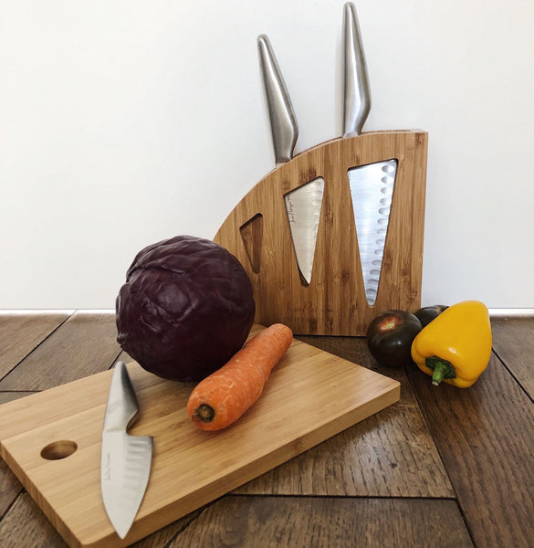 Bamboo Knife Block with Chopping Board - for the Chopaholic Oriental 3 Piece Knife Set