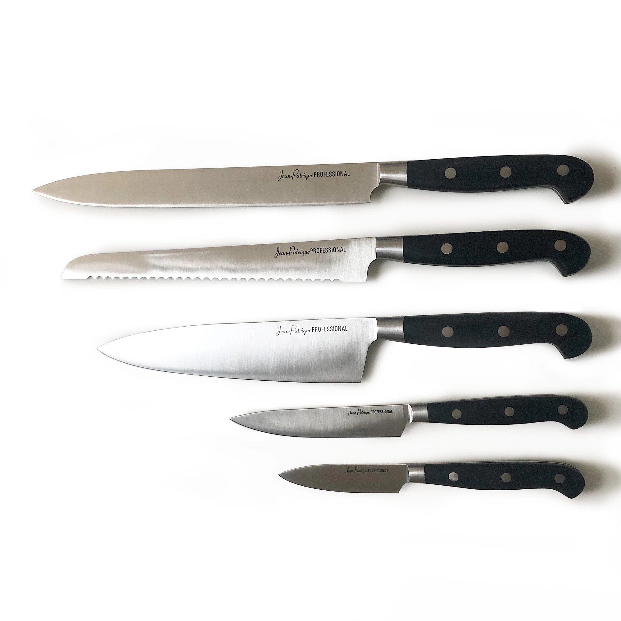 Jean Patrique 5-Piece Black Handled Knife Set, Stainless Steel