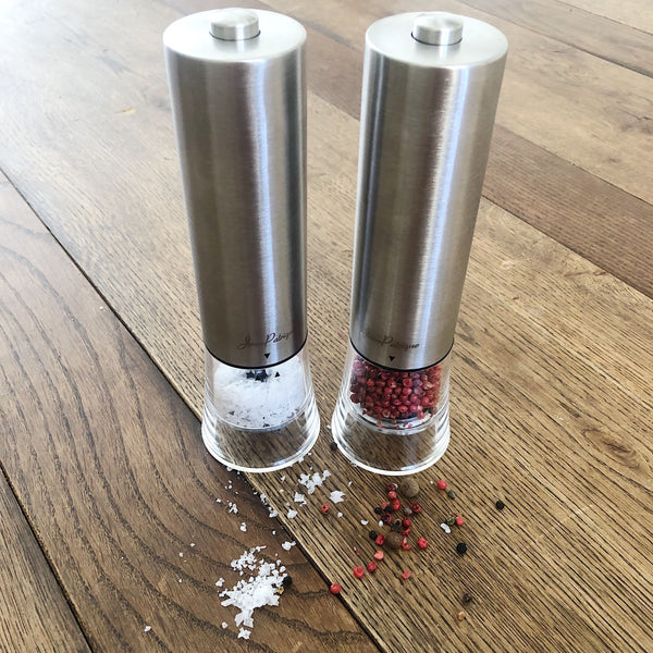 One-Touch Stainless Steel Electronic Salt and Pepper Mill Set of