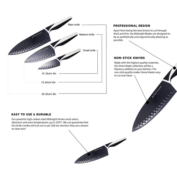 3-Piece Non-Stick Knife Set - Midnight / Ivory