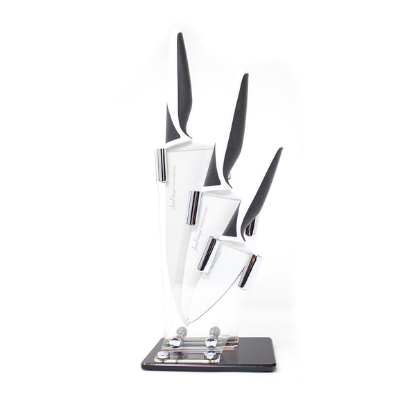 3-Piece Non-Stick Ivory Knife Set with Block