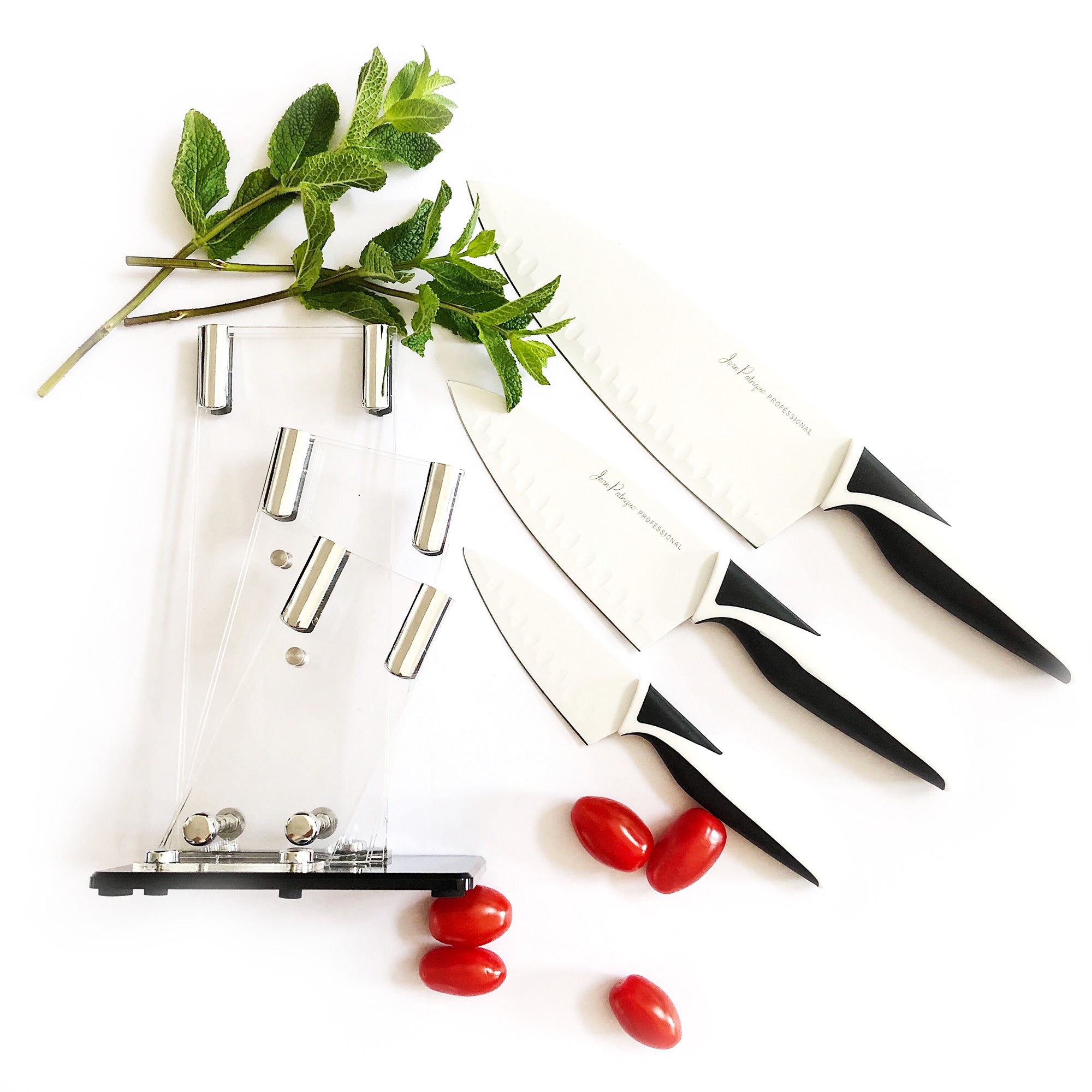 3-Piece Non-Stick Ivory Knife Set with Block