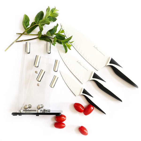 3-Piece Non-Stick Ivory Knife Set with Block