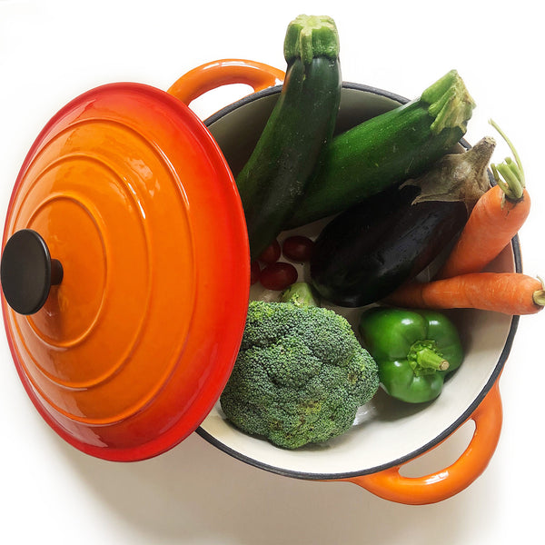 Round Dutch Oven Casserole Dish - Orange Cast Iron 26cm / 10.2 Inch