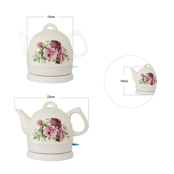 White Country Rose Ceramic Kettle - 1L