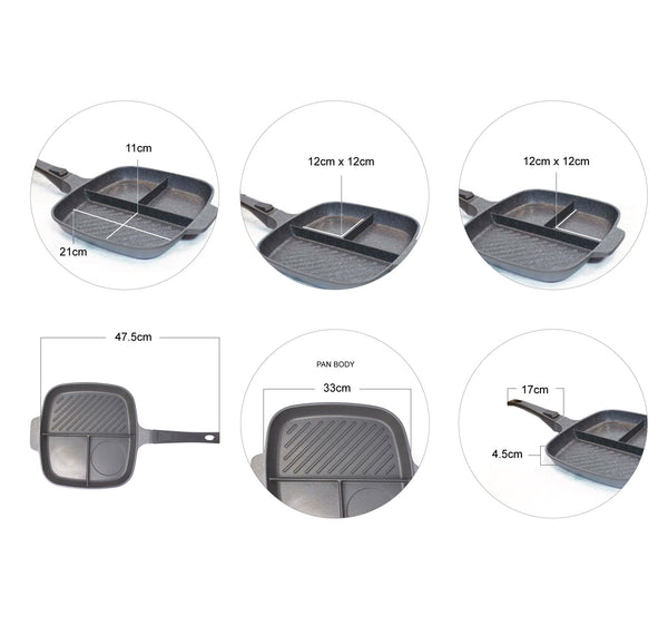The Lazy Pan - Cast Aluminium Non-Stick Multi-Section Frying Pan