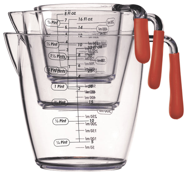 Colourworks 3 Piece Red Acrylic Measuring Jug Set