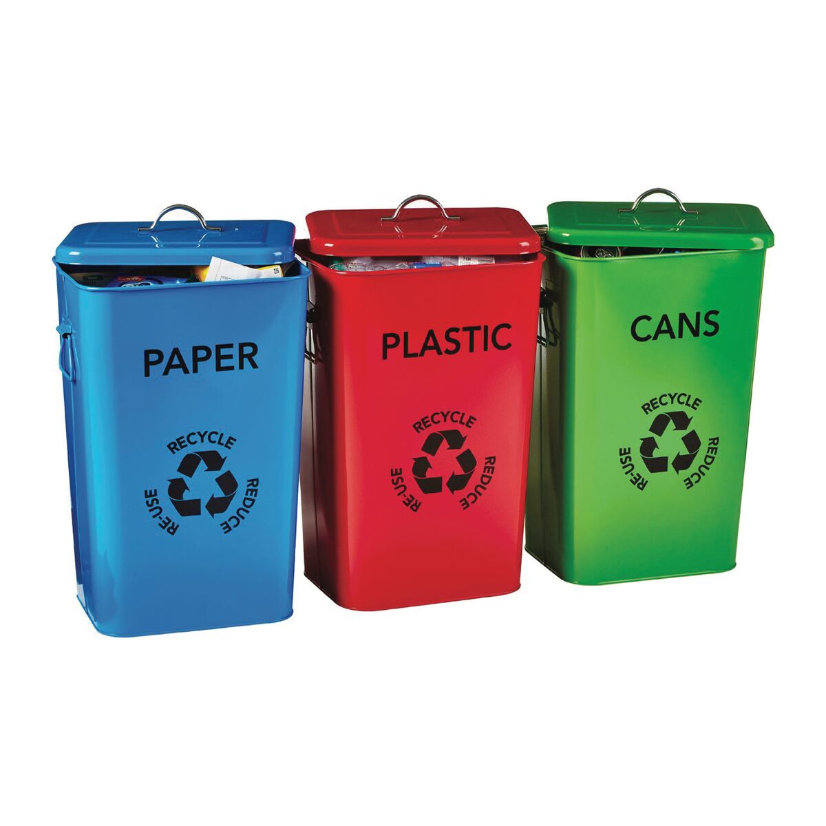 Set Of 3 Recycle Logo Bins