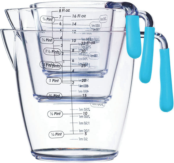 Colourworks 3 Piece Blue Acrylic Measuring Jug Set