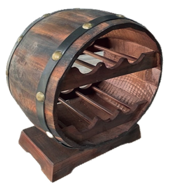 Wooden Barrell Shaped 6 Bottle Holder