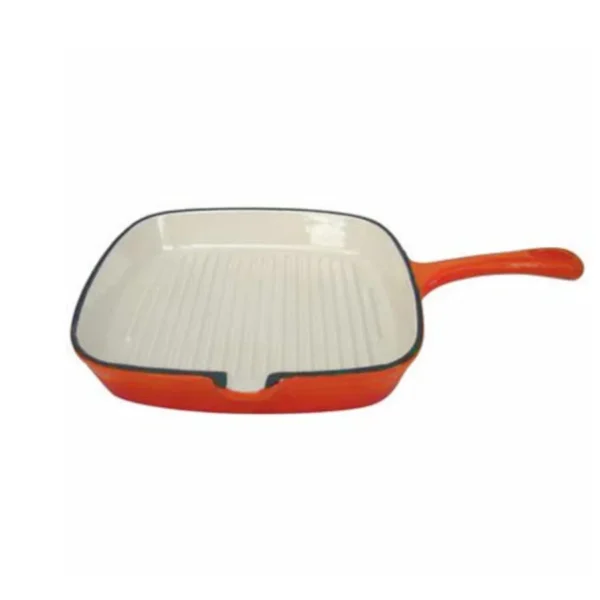 24cm Cast Iron Grill Pan - Orange